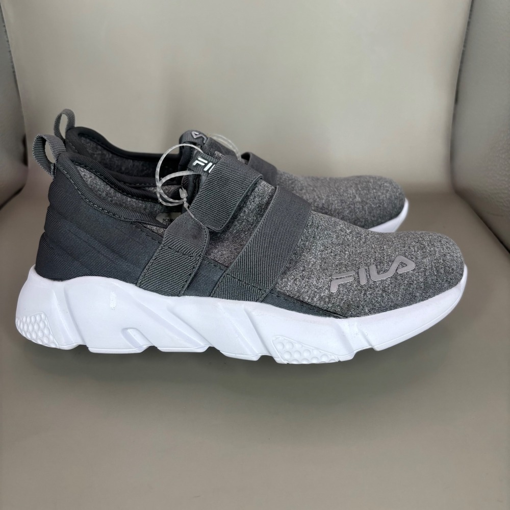 Fila Vastra Slip On Sneakers Shoes‎ Gray Kids Size 2 Youth Elastic Straps